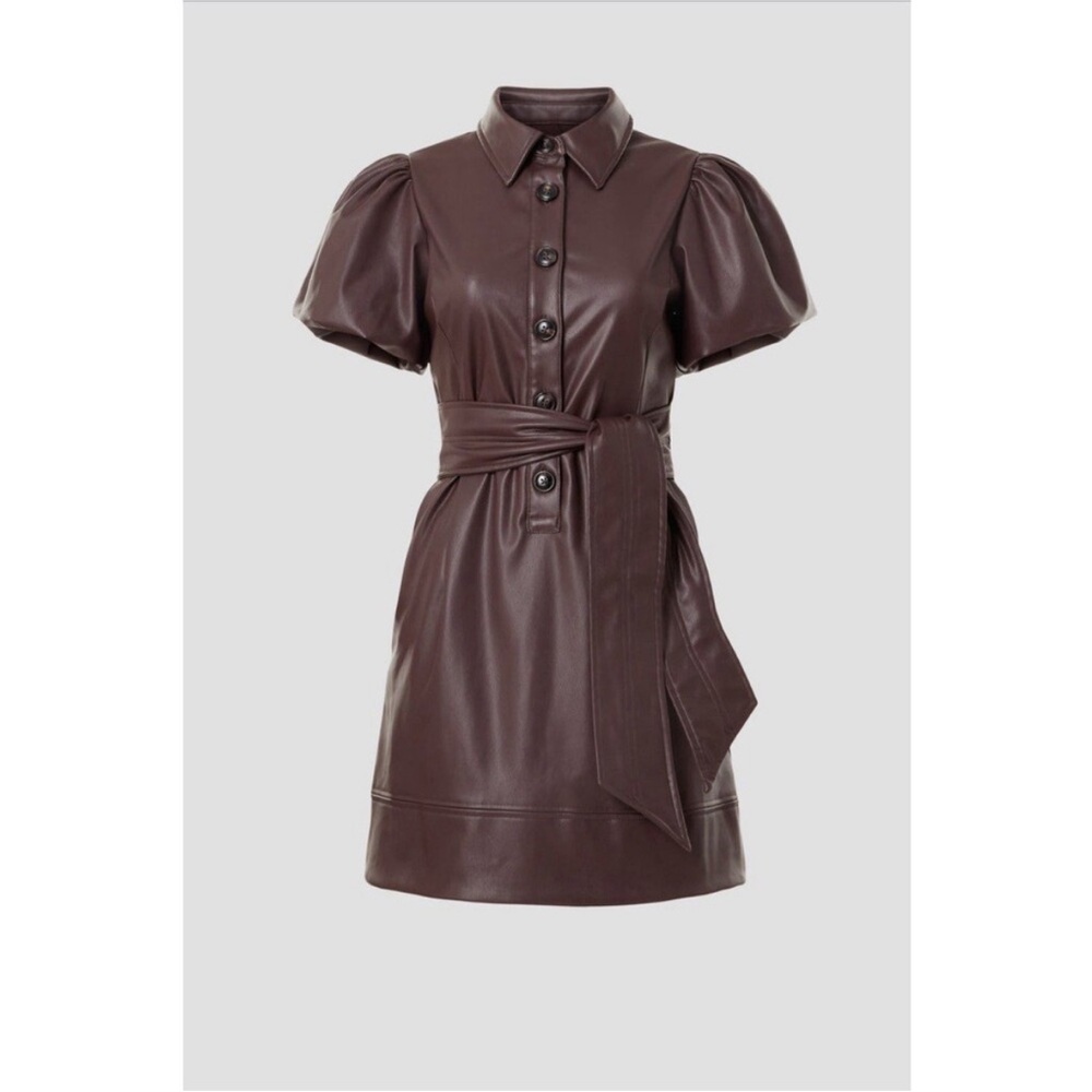 Toccin Puff Sleeve Faux Leather Dress, Size: 10 - Picture 2 of 9
